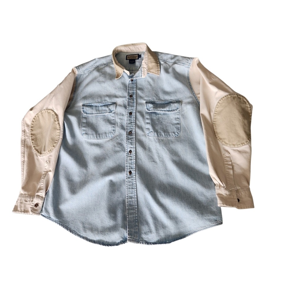 Vtg Ruff Hewn Denim Colorblock Button Down Shirt Mens Western Work USA 90s XL